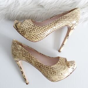 Vintage Y2K Miu Miu Python Snakeskin Peep Toe High Heel Platform Pumps